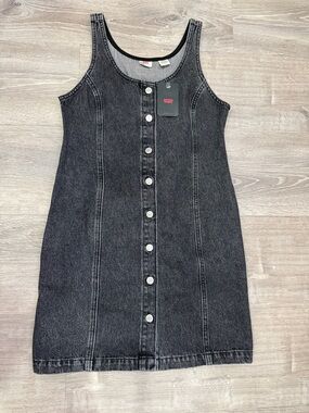Levi's Black Washed Denim Button-Front Tank Dress